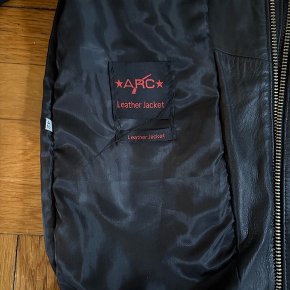 Leather Bomber Jacket with Gold Star Pattern - Picture 7 of 7